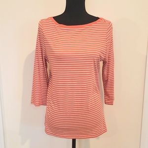 Women's Quarter Length T-Shirt, Medium, Peach with White Stripes
